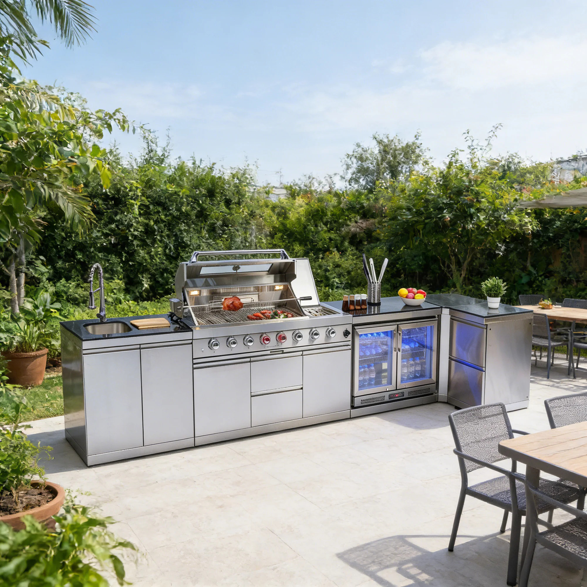 Xspracer Liquid Propane 157-in W Steel Stainless steel Square Grill island Modular Outdoor Kitchen 6 -Burners one_size | ML-MOKS017 | Lowe's