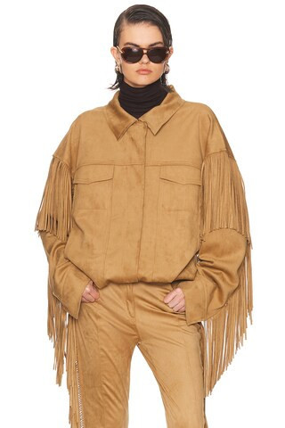 Norma Kamali Fringe Oversized Jacket in Brown | FWRD 