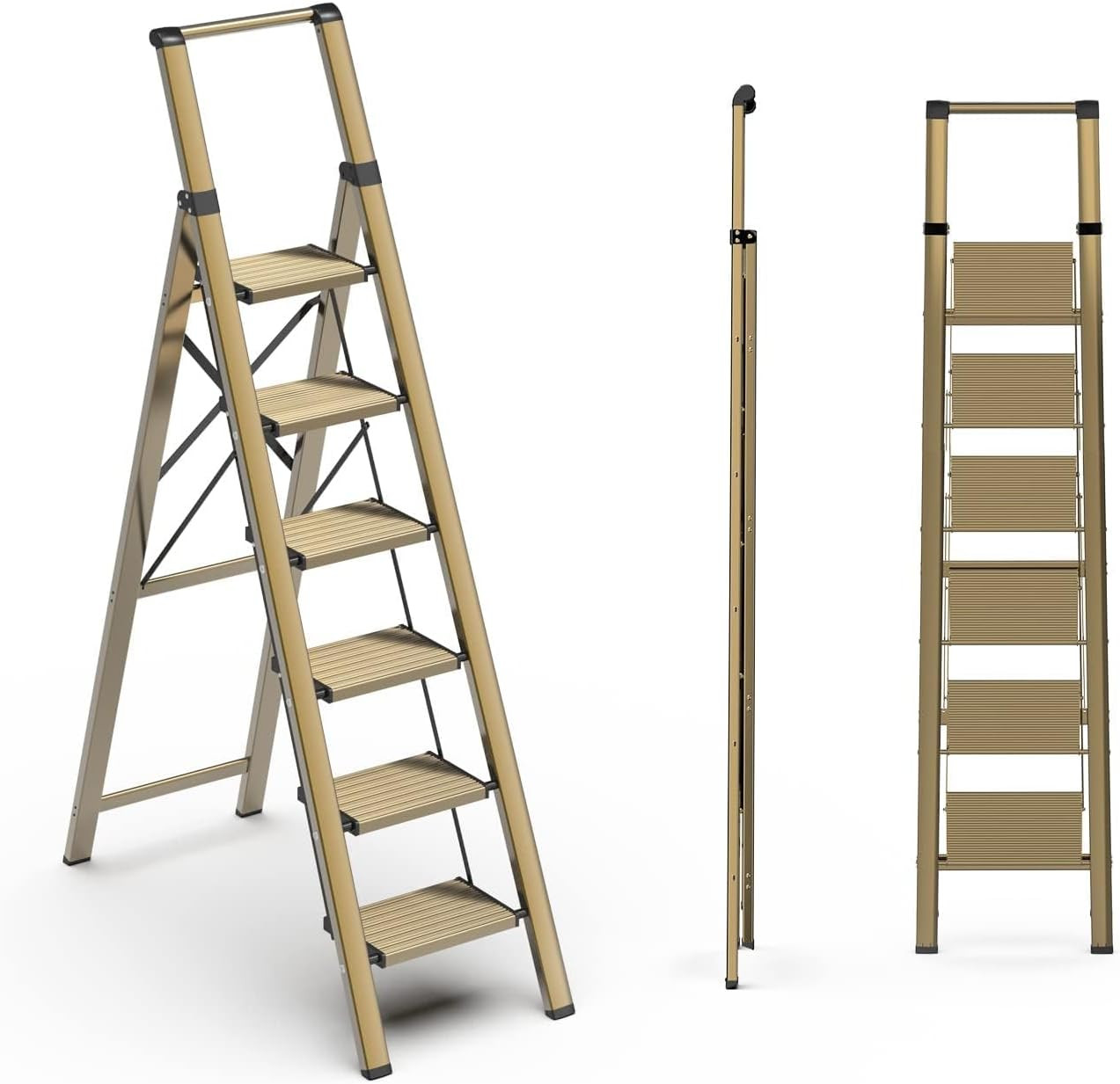 6 Step Ladder, Folding Step Stool, Lightweight Stepladder, Gold | Amazon (US)