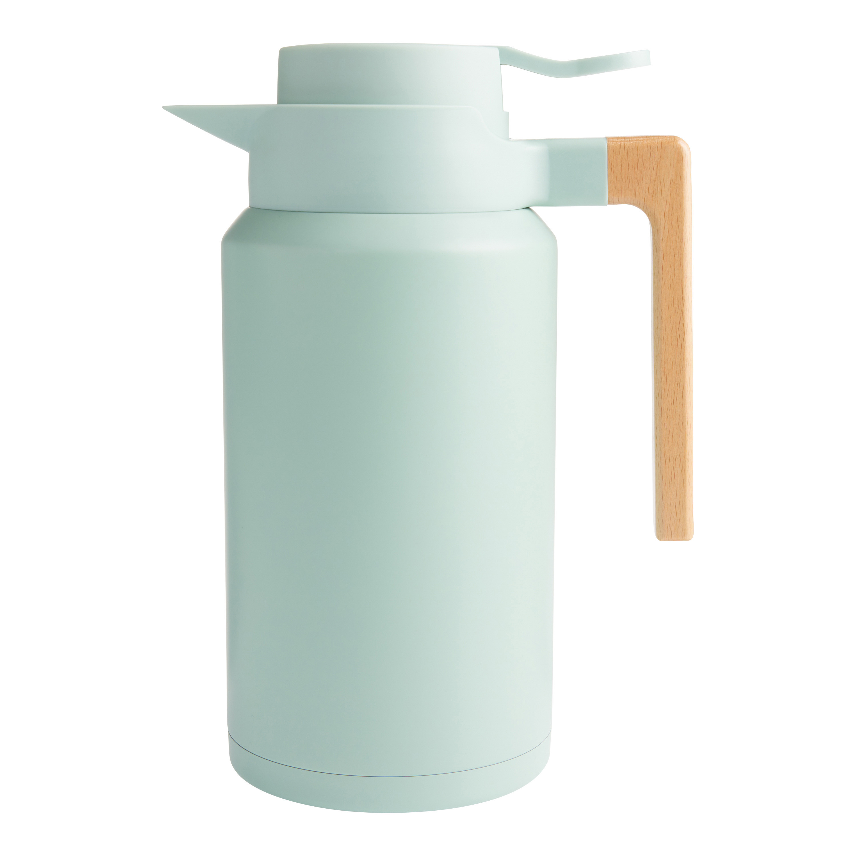 Large Sage Stainless Steel and Wood Insulated Vacuum Carafe | World Market