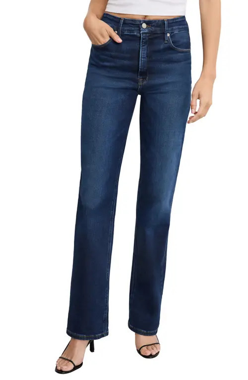 Good American Soft-Tech Straight Leg Jeans in Indigo572 at Nordstrom, Size 15 | Nordstrom