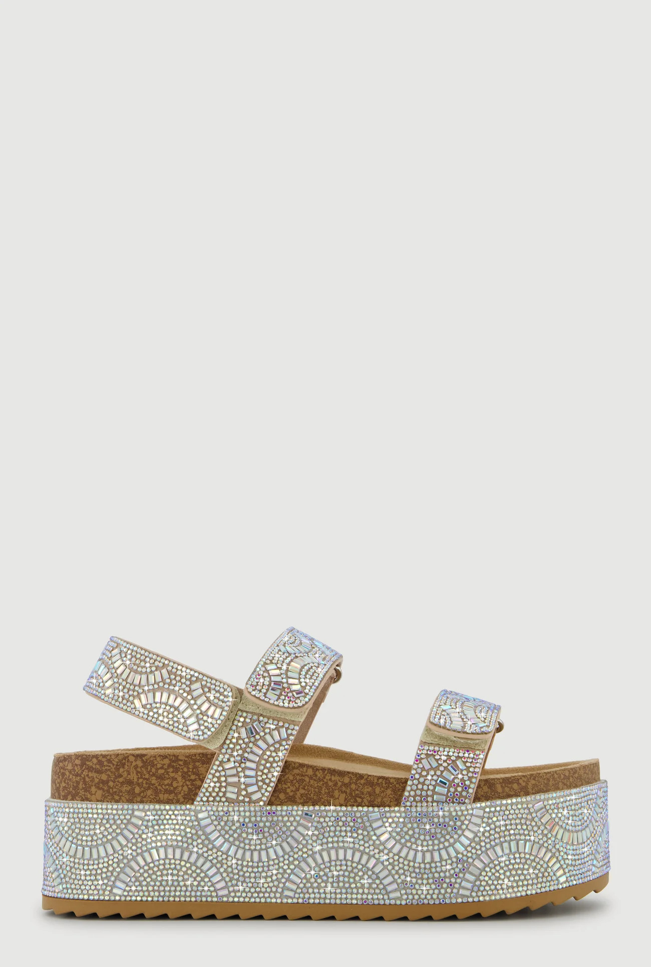 Iridescent Rhinestone Double Strap Platform Sandals | Rainbow Shops