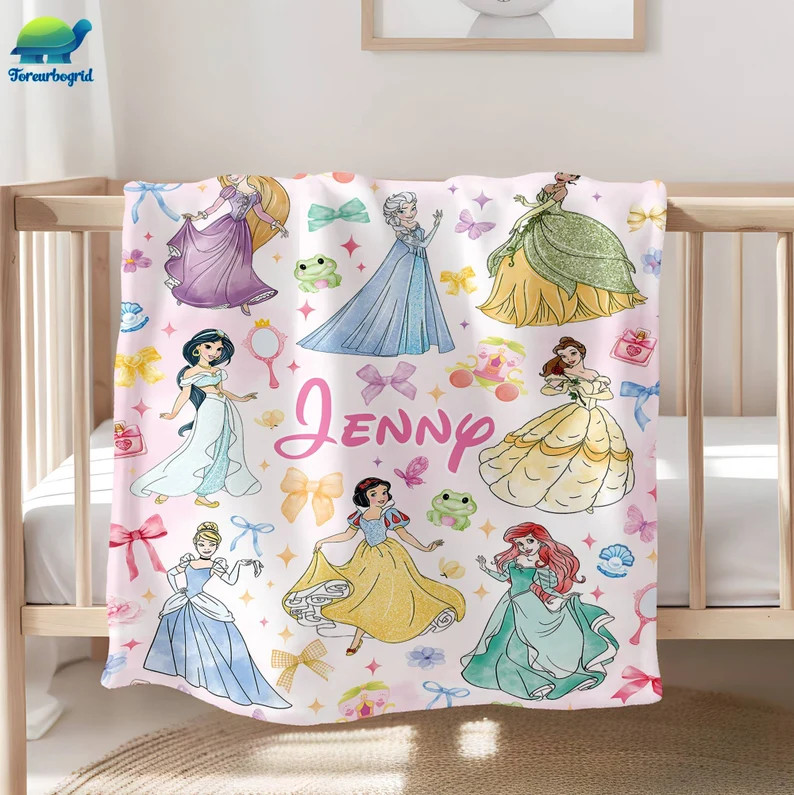 Personalized Watercolor Princess Blanket, Disneyland Princess Blanket, Coquette Bows Blanket, Bir... | Etsy (US)