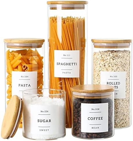 5 Pack Glass Jars with Bamboo Airtight Lids - Stackable Food Storage Containers with 132 Pantry L... | Amazon (US)