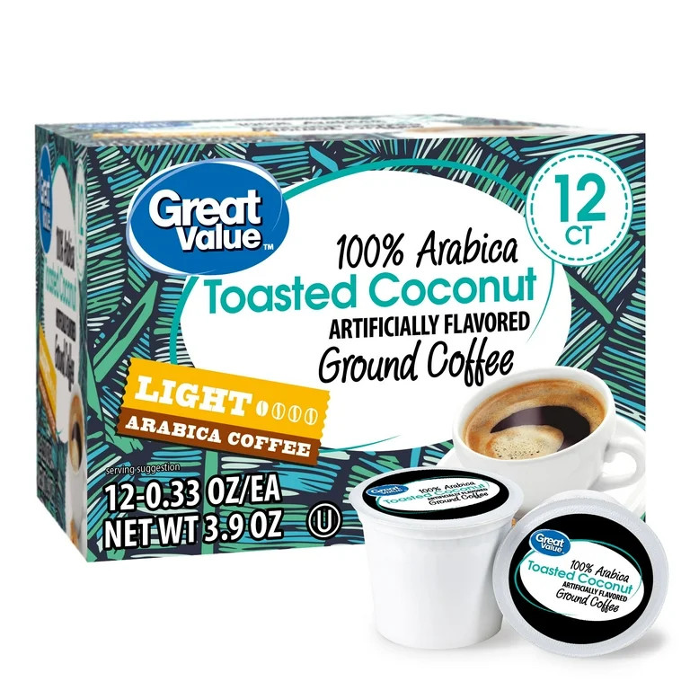 Great Value 100% Arabica Toasted Coconut, Light Roast, Coffee Pods, 12 Count | Walmart (US)