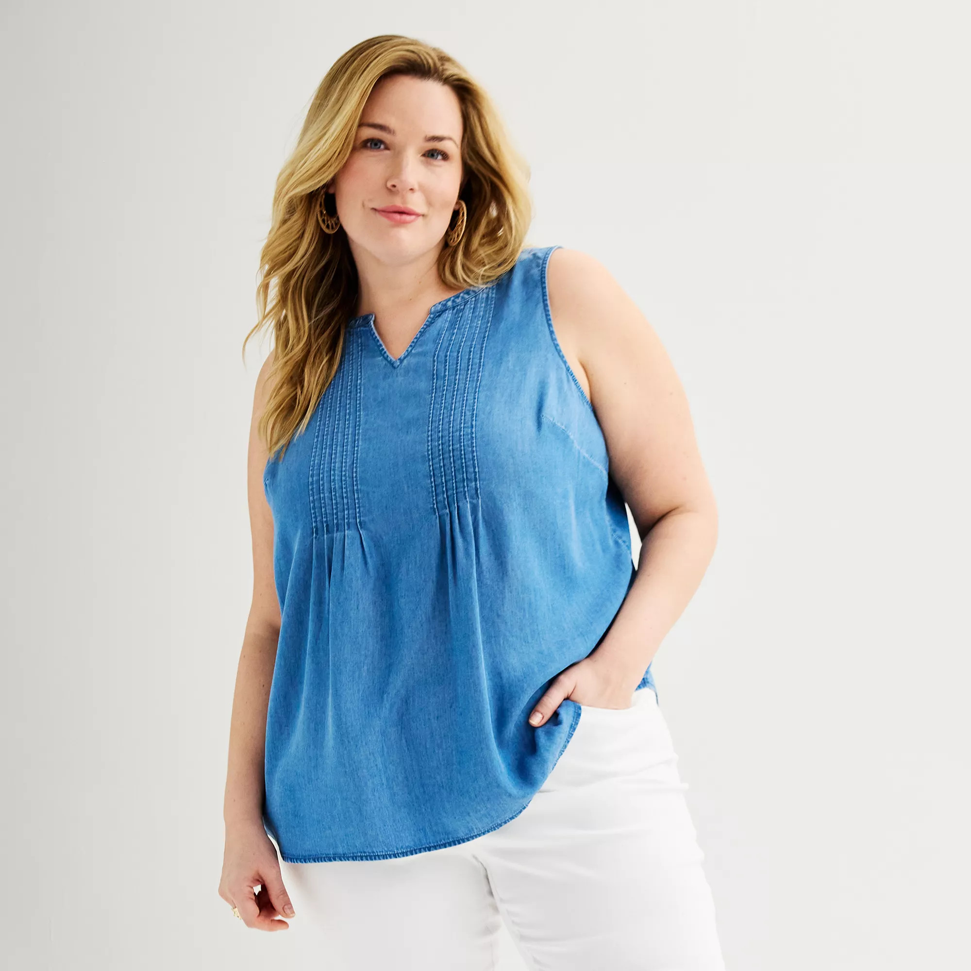 Plus Size Croft & Barrow® Pintuck Sleeveless Shell Top | Kohl's