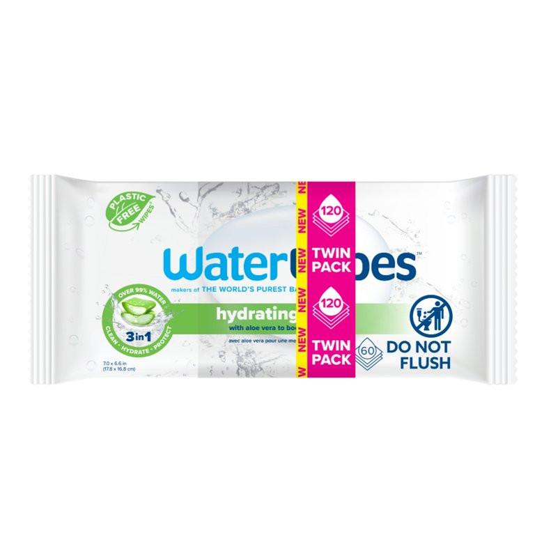 WaterWipes Hydrating Clean 99% Water Based Aloe Vera Baby Wipes, 2 Resealable Packs (120 Wipes) | Walmart (US)