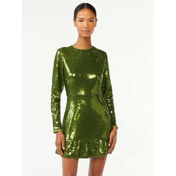 Scoop Women's Sequin Mini Dress with Ruffled Hem - Walmart.com | Walmart (US)