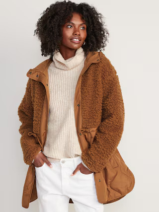 Hooded Sherpa Quilted Hybrid Coat for Women | Old Navy (US)