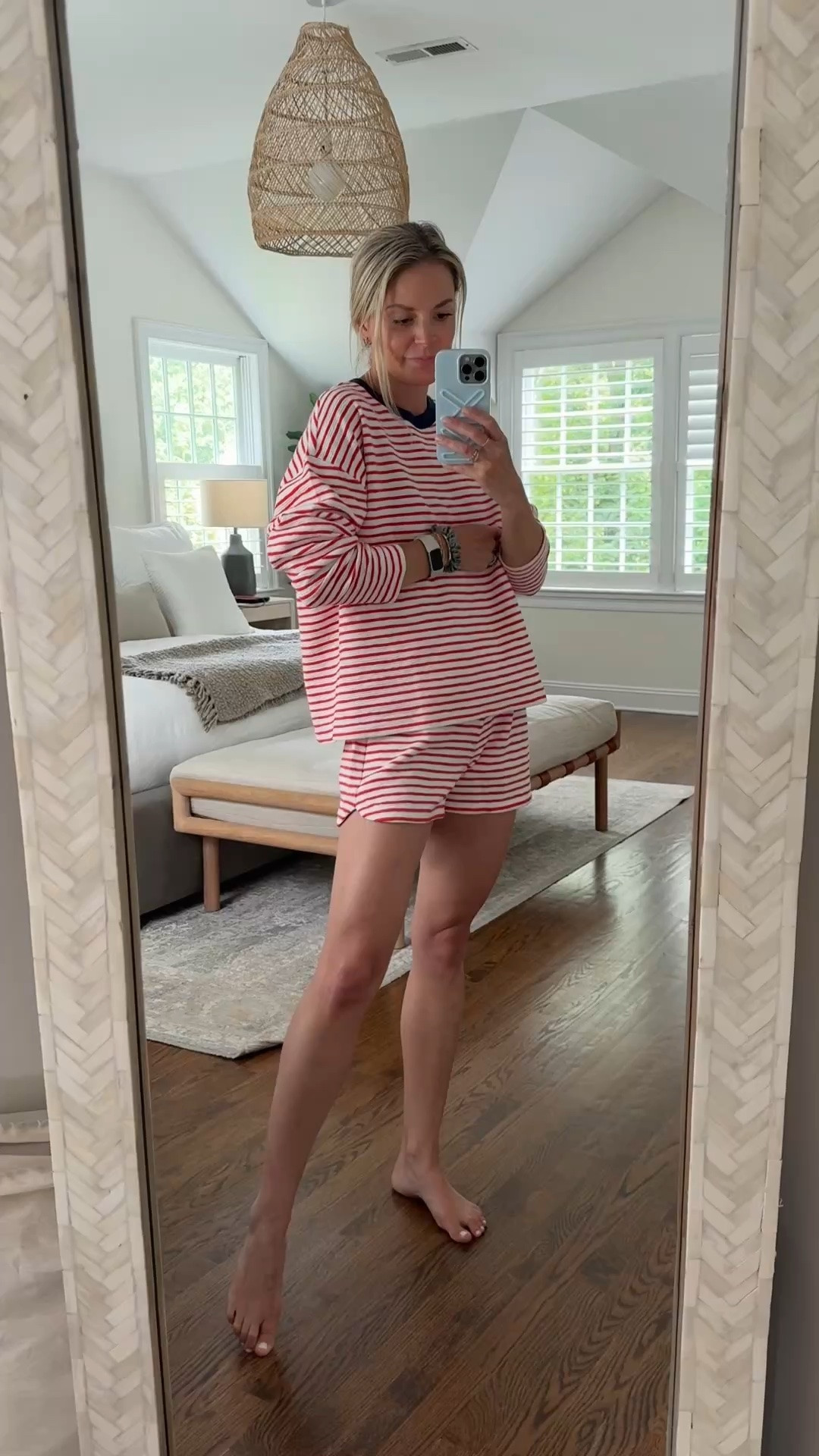 Cute summer set also comes in blue ❤️ I sized up 1 to medium in top // shorts run big. Wearing a small and fit fine with the waist rolled. But size down if not wanting to roll the waist

#LTKootd #LTKmomlife #LTKSaleAlert