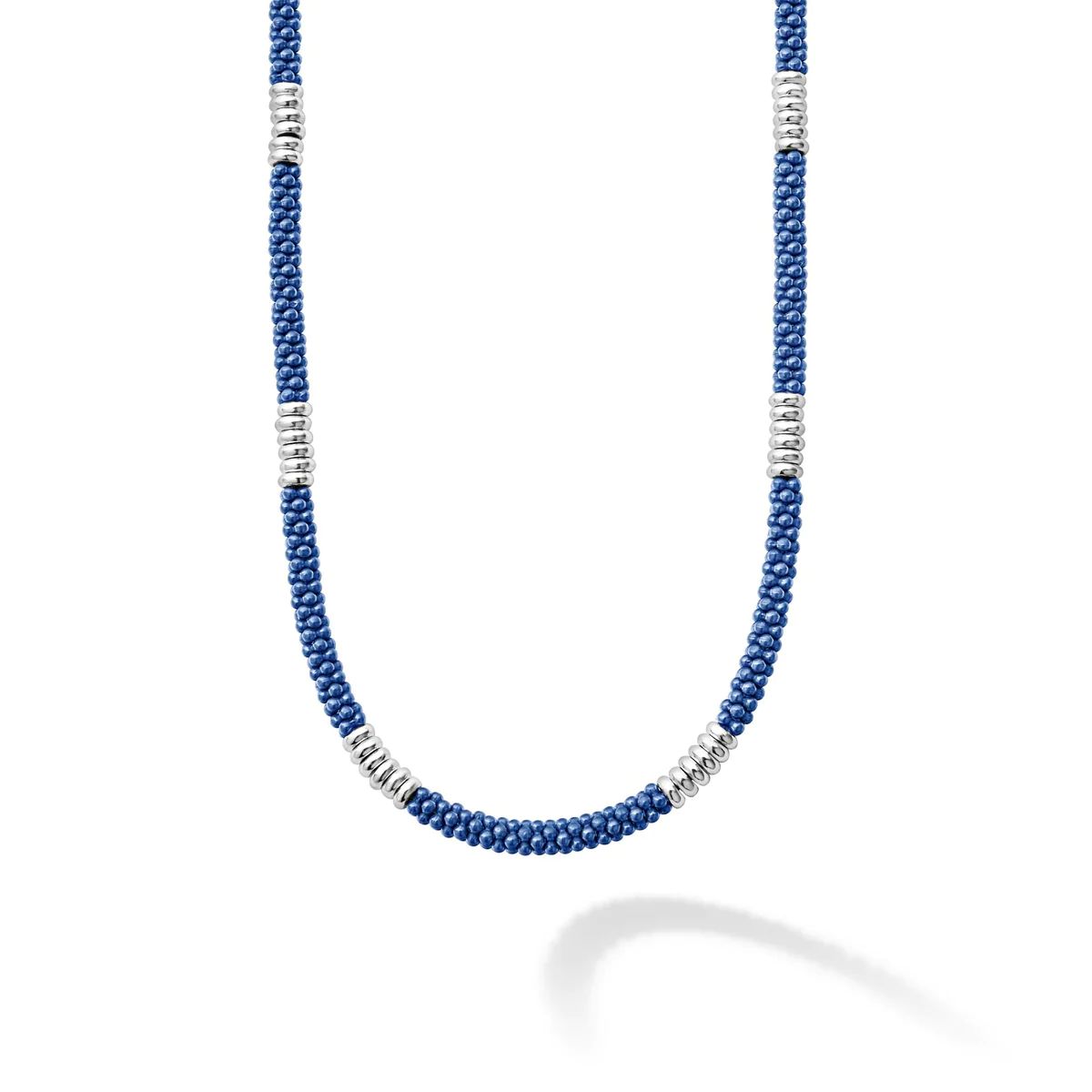 Blue Caviar Silver Station Ceramic Beaded Necklace 3mm | LAGOS