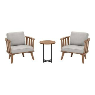 Sage Point Brown 3-Piece Wood Outdoor Patio Set with Grey Cushion and Brown Pillow | The Home Depot