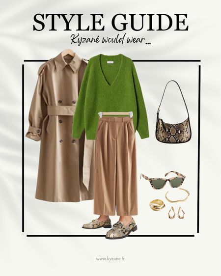 Style guide : autumn green & beige ootd 👜🍃
- classic cotton trench
- wool v-neck jumper
- high waist pleated wide leg pants
- snake-printed shoulder bag and loafers
- beige sunnies
- golden jewelry 

#styledbyKyzané #midsizestyle #styleguide

#LTKcurves #LTKfit #LTKeurope