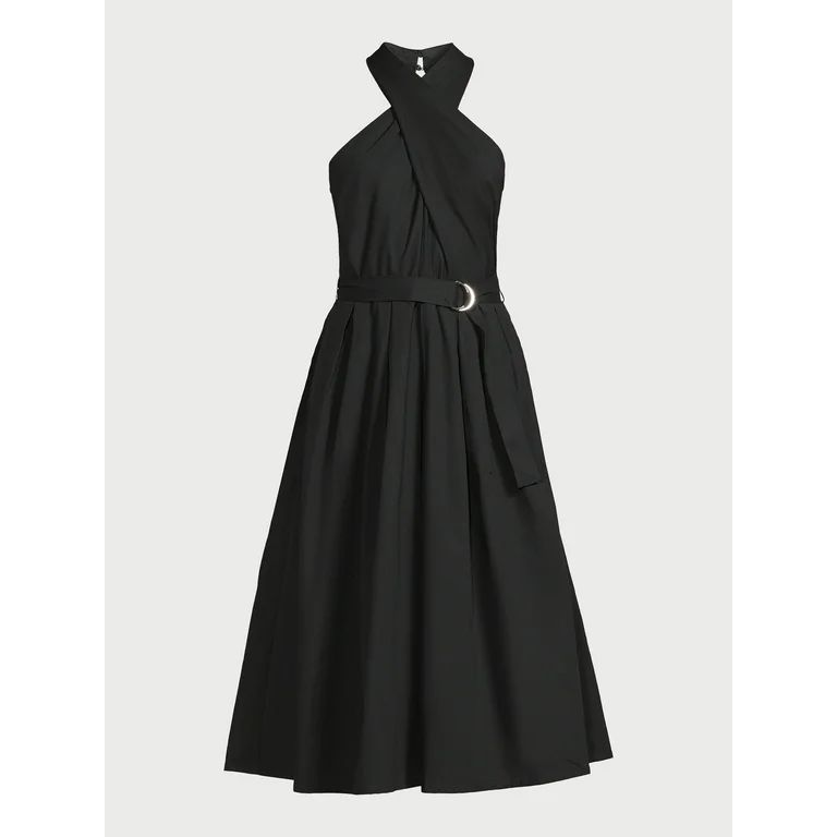 Scoop Women's Belted Halter Midi Dress, Sizes XS-XXL - Walmart.com | Walmart (US)