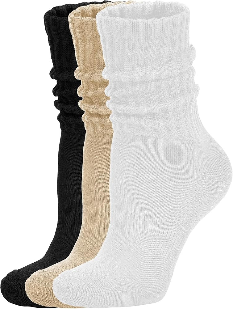 Women's Scrunch Crew Socks Retro 3-Pack Solid Cotton Boot Calf Chunky Ribbed Cozy Slouchy Socks S... | Amazon (US)