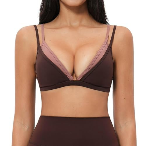 Women's Color Block Layered Triangle Sports Bra (Brown Set,Medium) | Amazon (US)