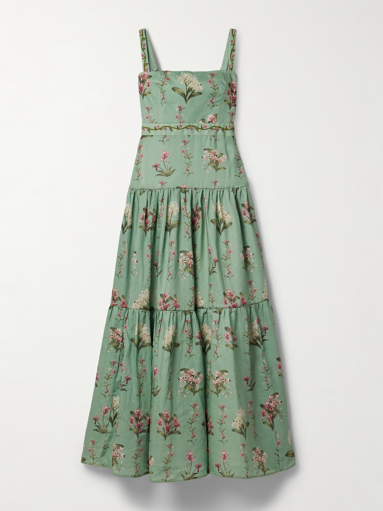 Agua by Agua Bendita - Lima Orquidea Tiered Embellished Floral-print Linen Maxi Dress - Green | NET-A-PORTER (US)