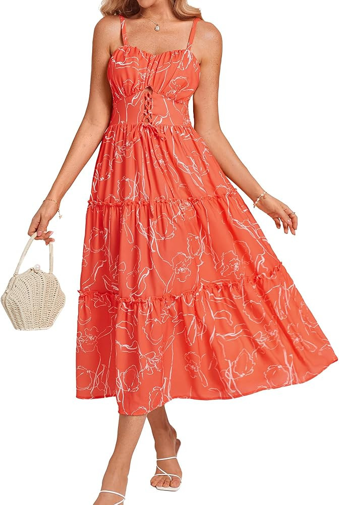 GRACE KARIN Women's Summer Floral Dress 2025 Spaghetti Strap Smocked Tiered Casual Beach Boho Max... | Amazon (US)