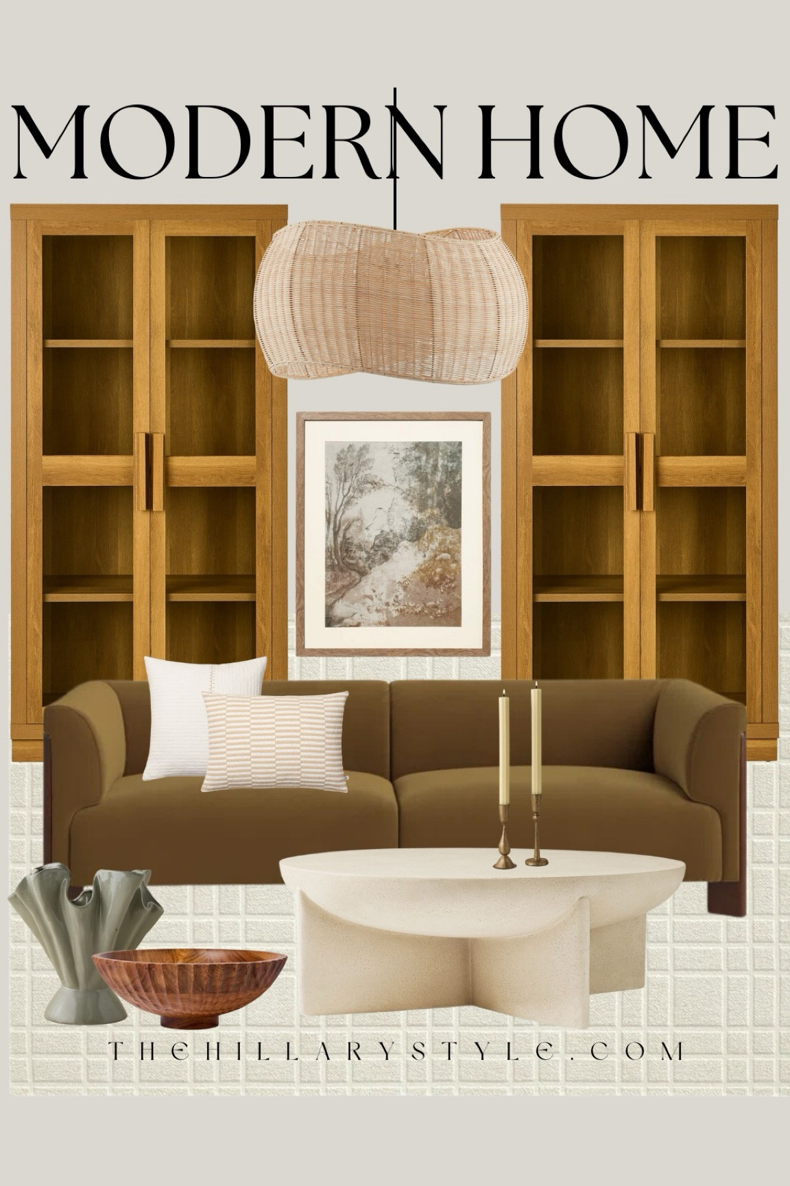 Modern Home: home decor and furniture finds for the modern organic home. Modern sofa, wood book shelves, modern stone coffee table, chandelier, neutral area rug, framed art, accent pillow, lumbar pillow, ceramic vase, wood bowl, brass candle holder,’fluted taper candles. AllModern, Walmart, Target, Crate & Barrel, Joss & Main, Lulu & Georgia.

#LTKStyleTip #LTKHome #LTKSeasonal