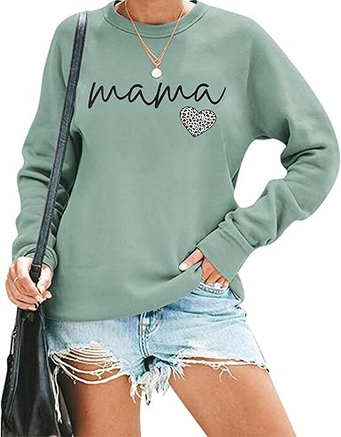 MNLYBABY Mama Sweatshirt Women Crewneck Leopard Heart Graphic Pullover Top Causal Long Sleeve Blo... | Amazon (US)