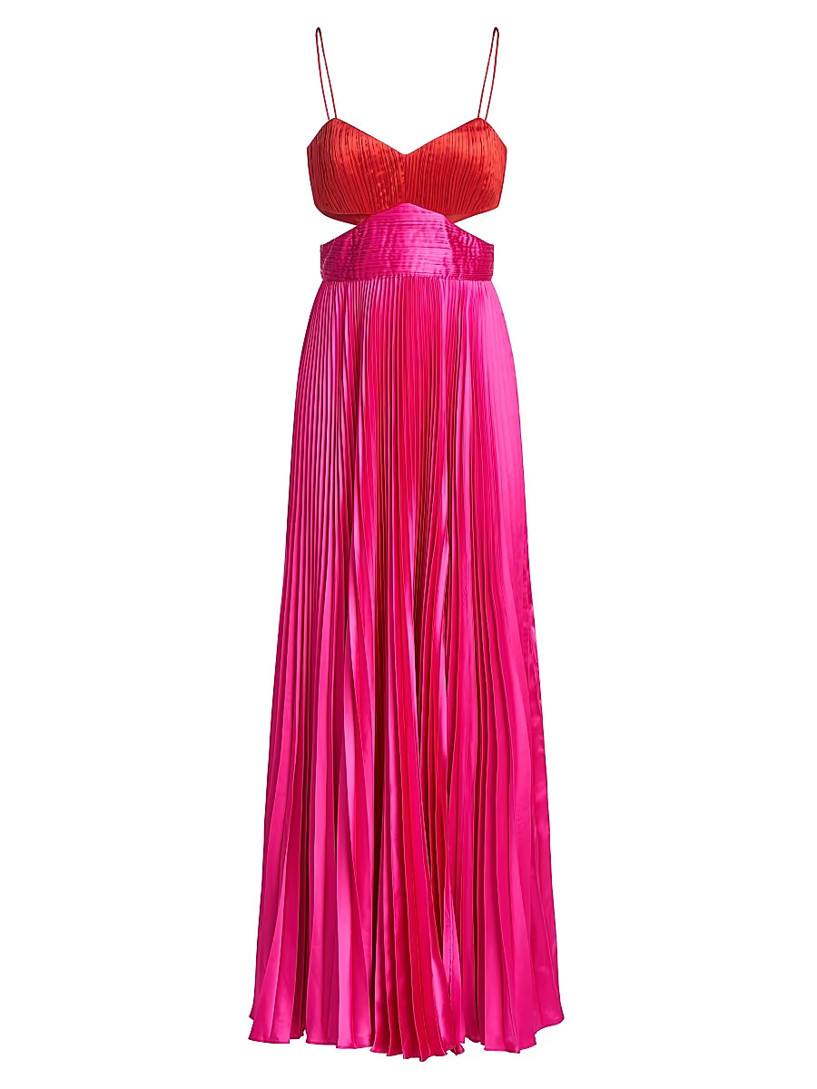 Women's Elodie Satin Colorblock Pleated Gown - Red Rose Magenta - Size 2 | Saks Fifth Avenue