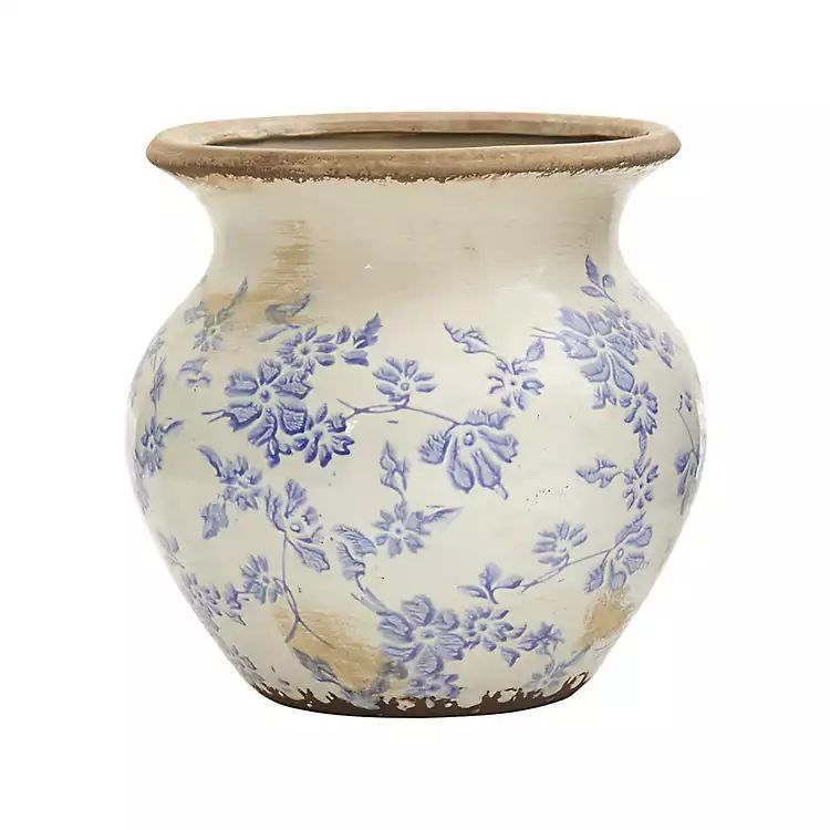 Blue Bulous Floral Scroll Ceramic Vase, 7 in. | Kirkland's Home