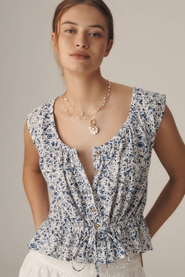 Pilcro Sleeveless Scoop-Neck Tie-Waist Blouse | Anthropologie (US)