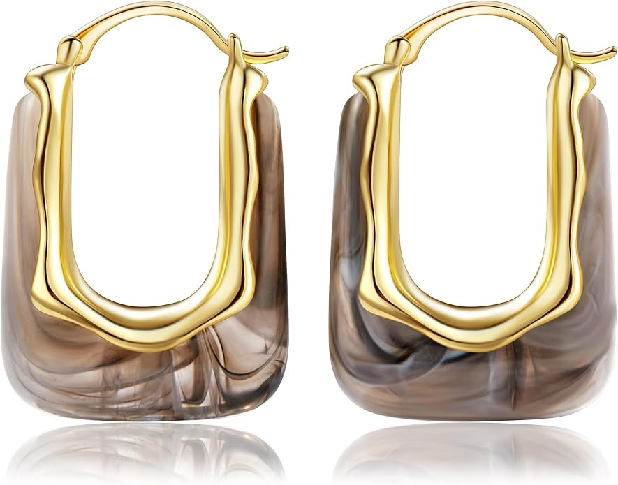 Acrylic Gold Hoop Earrings Chunky Huggie Statement Vintage Earrings Cute Resin Drop Earring Trend... | Amazon (US)
