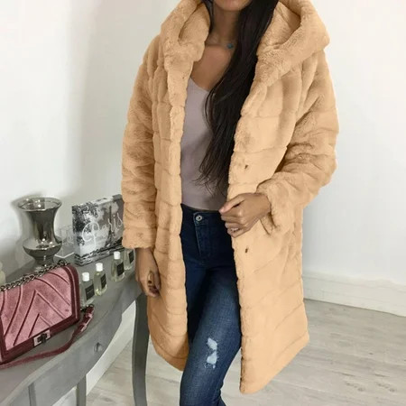 KaLI_store Womens Jackets Lightweight Trendy Womens Fuzzy Winter Coat Fleece Hooded Sherpa Jacket Pl | Walmart (US)
