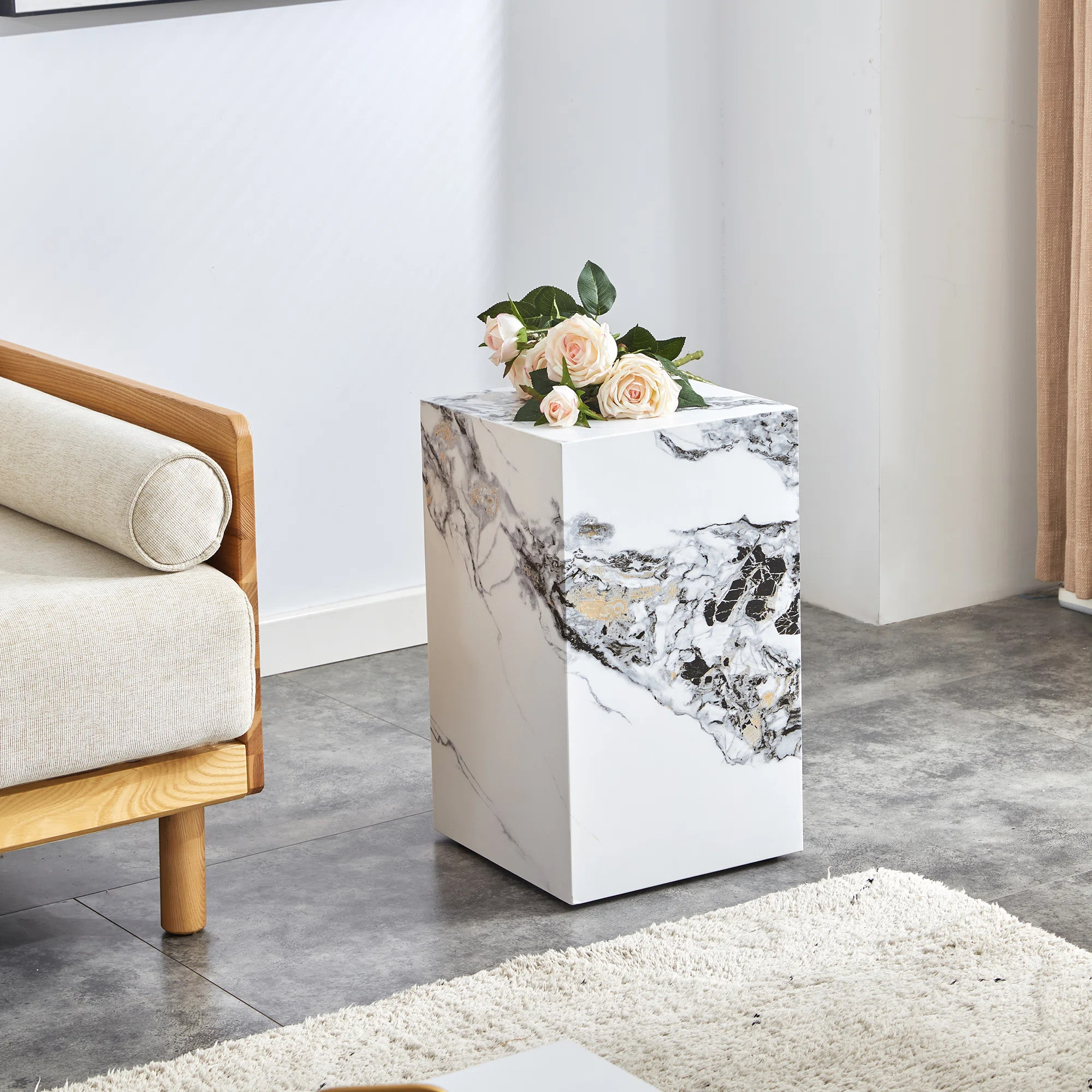 20" Modern Rectangular End Table & MDF Coffee Table with Marble Look | Wayfair North America