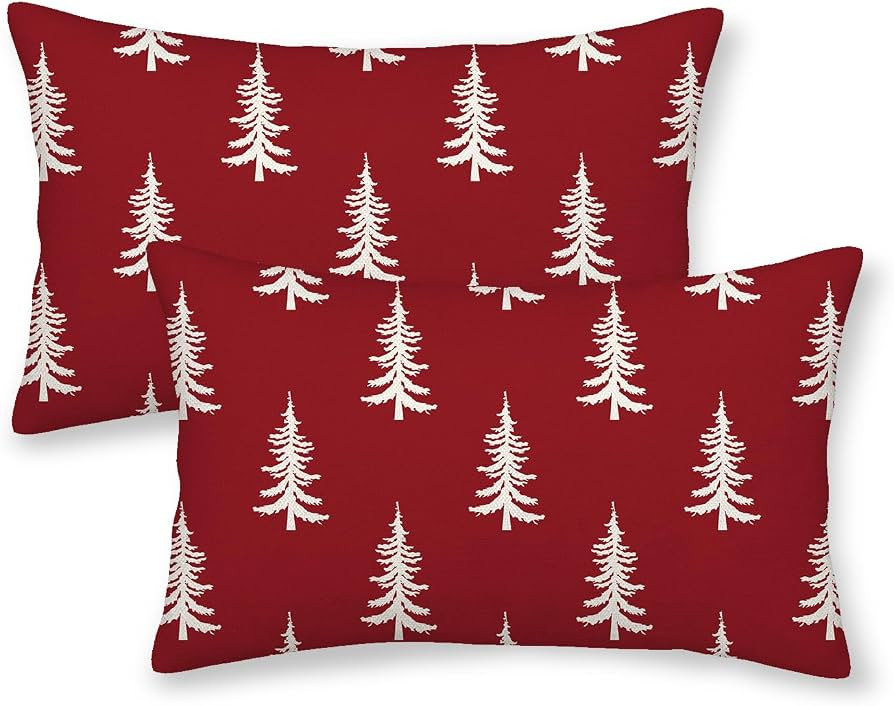 CXMEIFLY Christmas Pillow Covers 12x20 Inch Set of 2 Red Cream Christmas Tree Decor Throw Pillows... | Amazon (US)