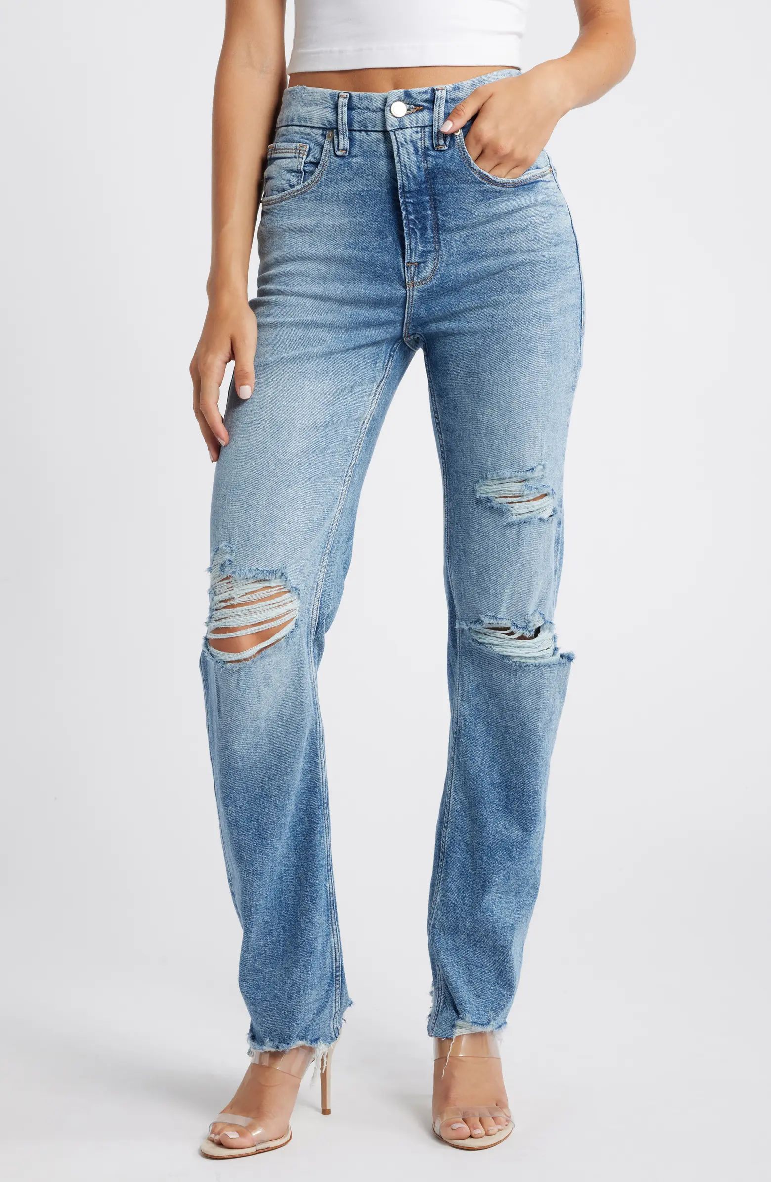 Good Icon High Waist Ripped Straight Leg Jeans | Nordstrom