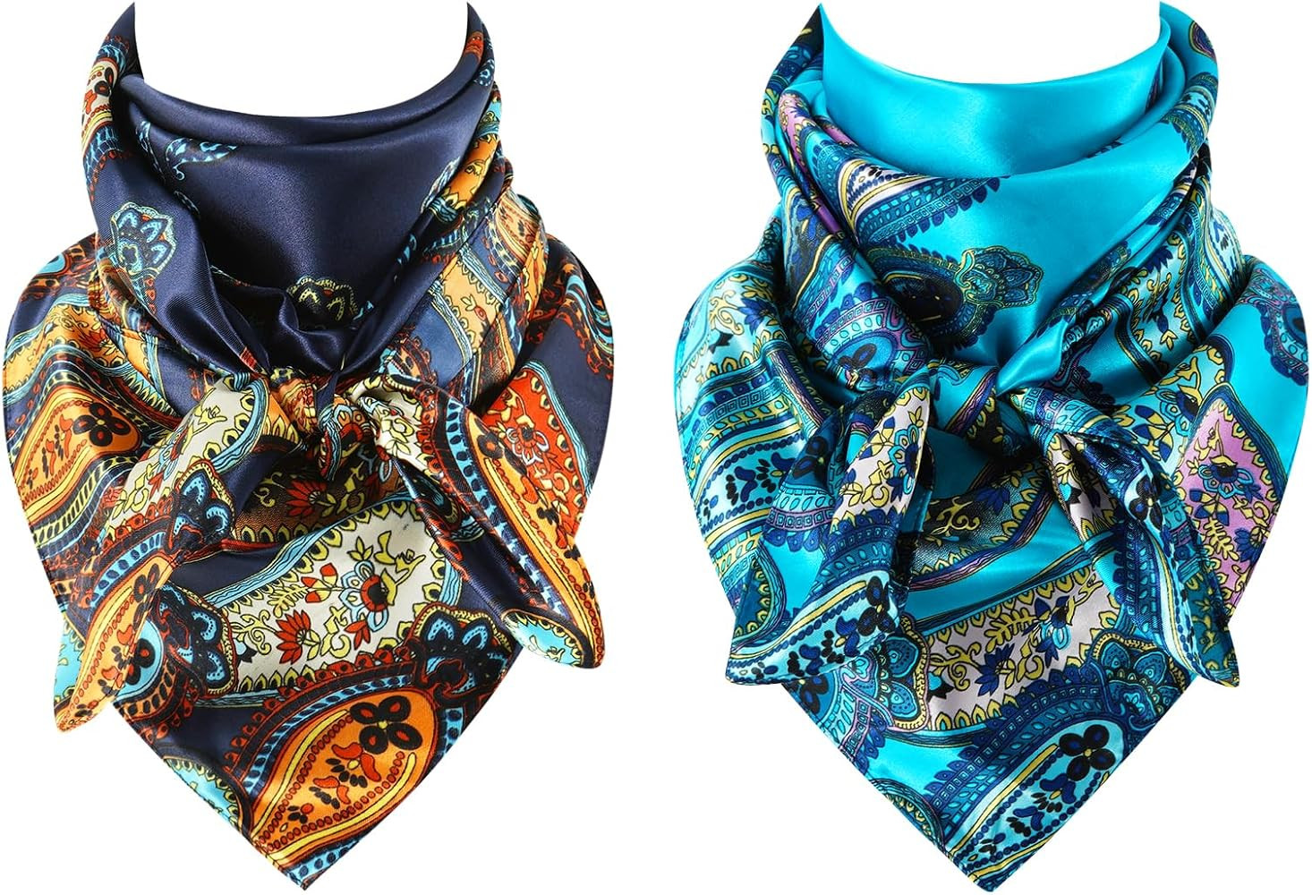 GERINLY Mens Wild Rag 2 Pack, Western Scarves Cowboy, Silk Feel Bandana Square 35 Inch | Amazon (US)