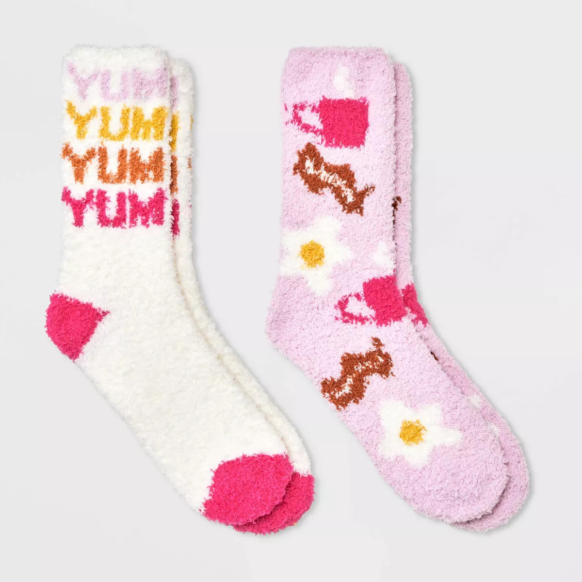 Women's Breakfast 2pk Cozy Crew Socks - Pink/Ivory 4-10 | Target