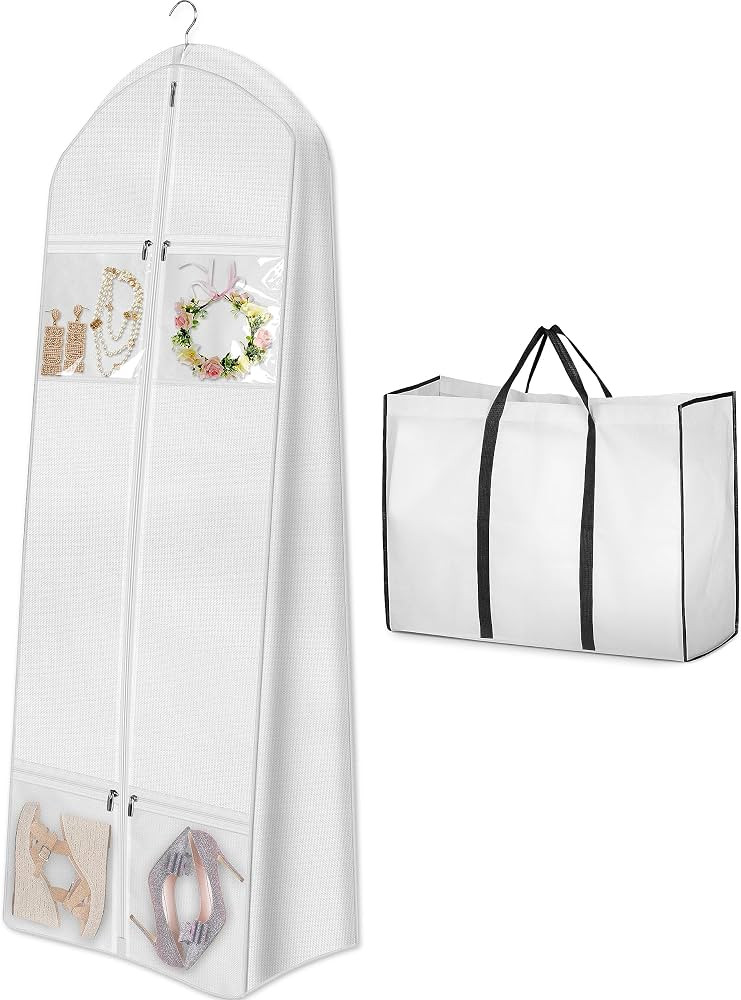 MISSLO Portable 70" Wedding Dress Garment Bag with Bride Tote Bag 8'' Gusseted Dress Bags for Gow... | Amazon (US)