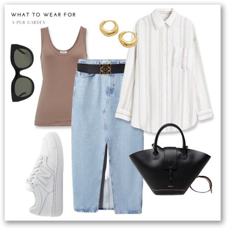 A casual spring summer look ☀️ a midi denim skirt paired with reiss vest too and linen shirt over the top on those cooler days 🫶 paired with white new balance trainers & black accessories. 

#LTKSeasonal #LTKeurope #LTKstyletip