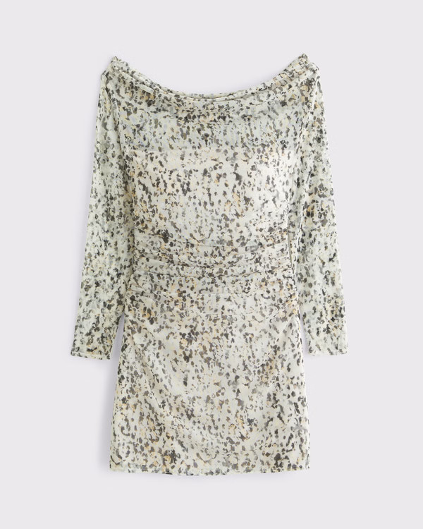 Off-The-Shoulder Mesh Mini Dress | Abercrombie & Fitch (US)