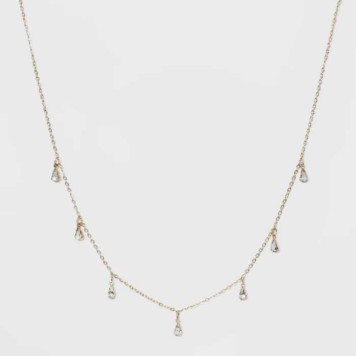 Crystal Acrylic Stone, Short Delicate Charm Drop Necklace - Wild Fable™ Bright Gold | Target