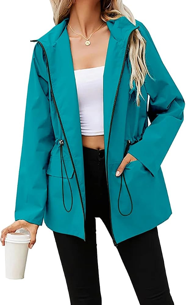 PESION Women's Waterproof Raincoat Lightweight Rain Jacket Hooded Windbreaker with Pocket for Out... | Amazon (US)
