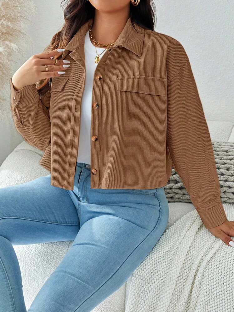 SHEIN LUNE Plus Size Solid Color Button-Front Casual Long Sleeve Jacket Thanksgiving Outfit Holid... | SHEIN
