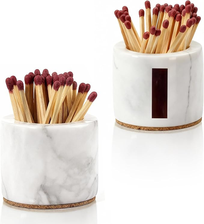 (2 Pcs) Marble Match Holder with Striker, 2.6" x 2" Matches in a jar, Candles Cute Home, Bathroom... | Amazon (US)