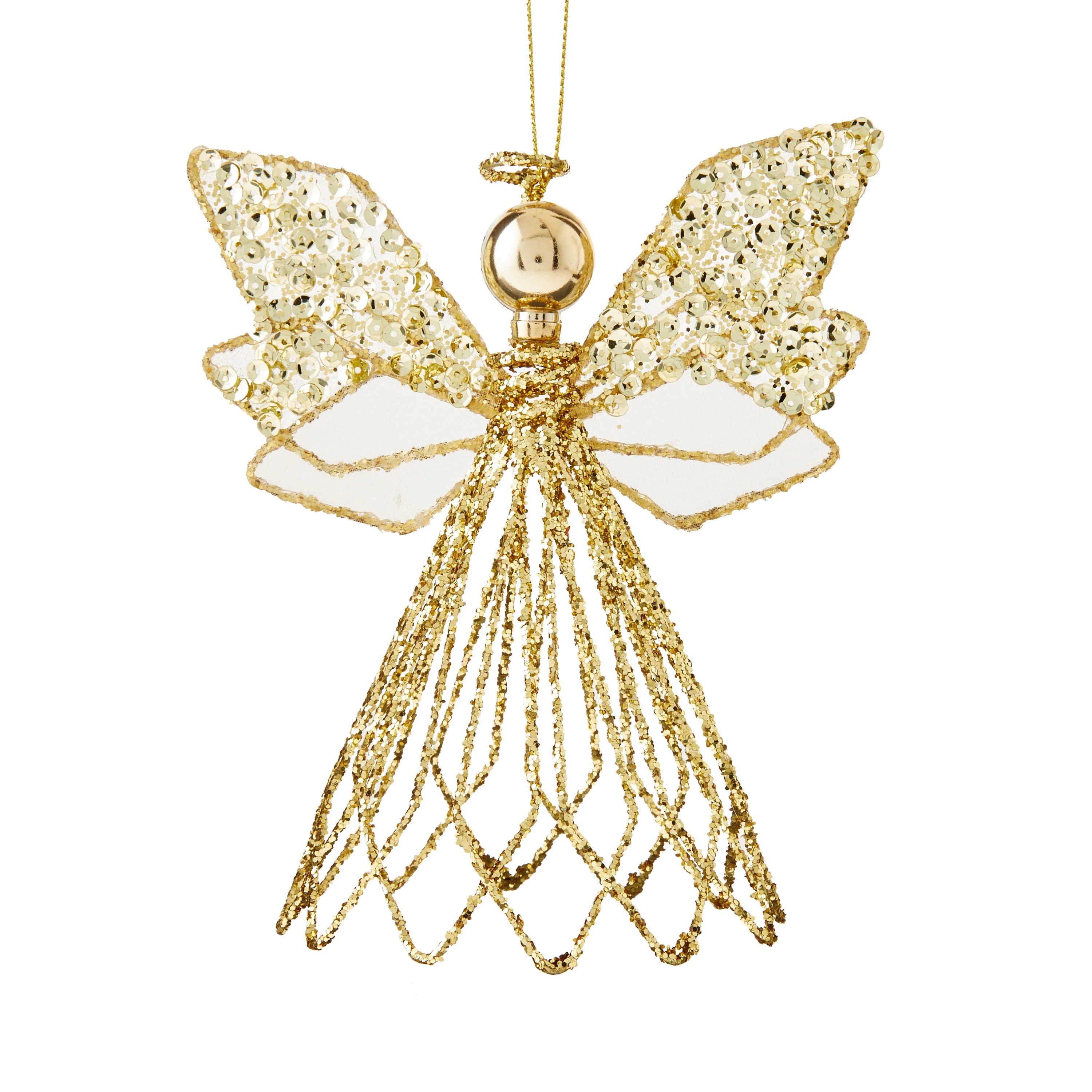 Gold Glittered Wire Angel with Sheer Wings Decorative Ornament, 5.7 in, by Holiday Time - Walmart... | Walmart (US)