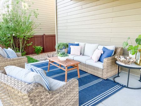 My favorite affordable Better Homes and Garden outdoor patio set is on sale right now! Serena and Lily dupe but Walmart prices. Outdoor seating, sofa, swivel chairs, coffee table and side tables. Outdoor pillows

#LTKhome #LTKsalealert #LTKstyletip