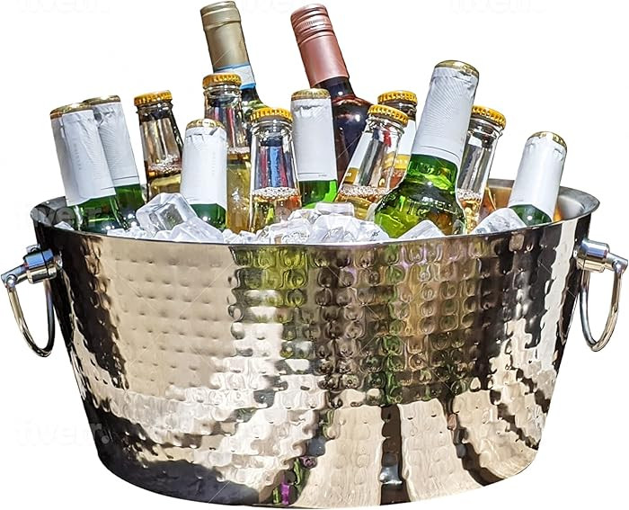 BREKX Hammered Stainless-Steel Beverage Tub, Double-Walled Insulated Anchored Drink Tub & Ice Bucket with Double Hinged Handles, Drink Chiller for Parties, 12 Quarts | Amazon (US)