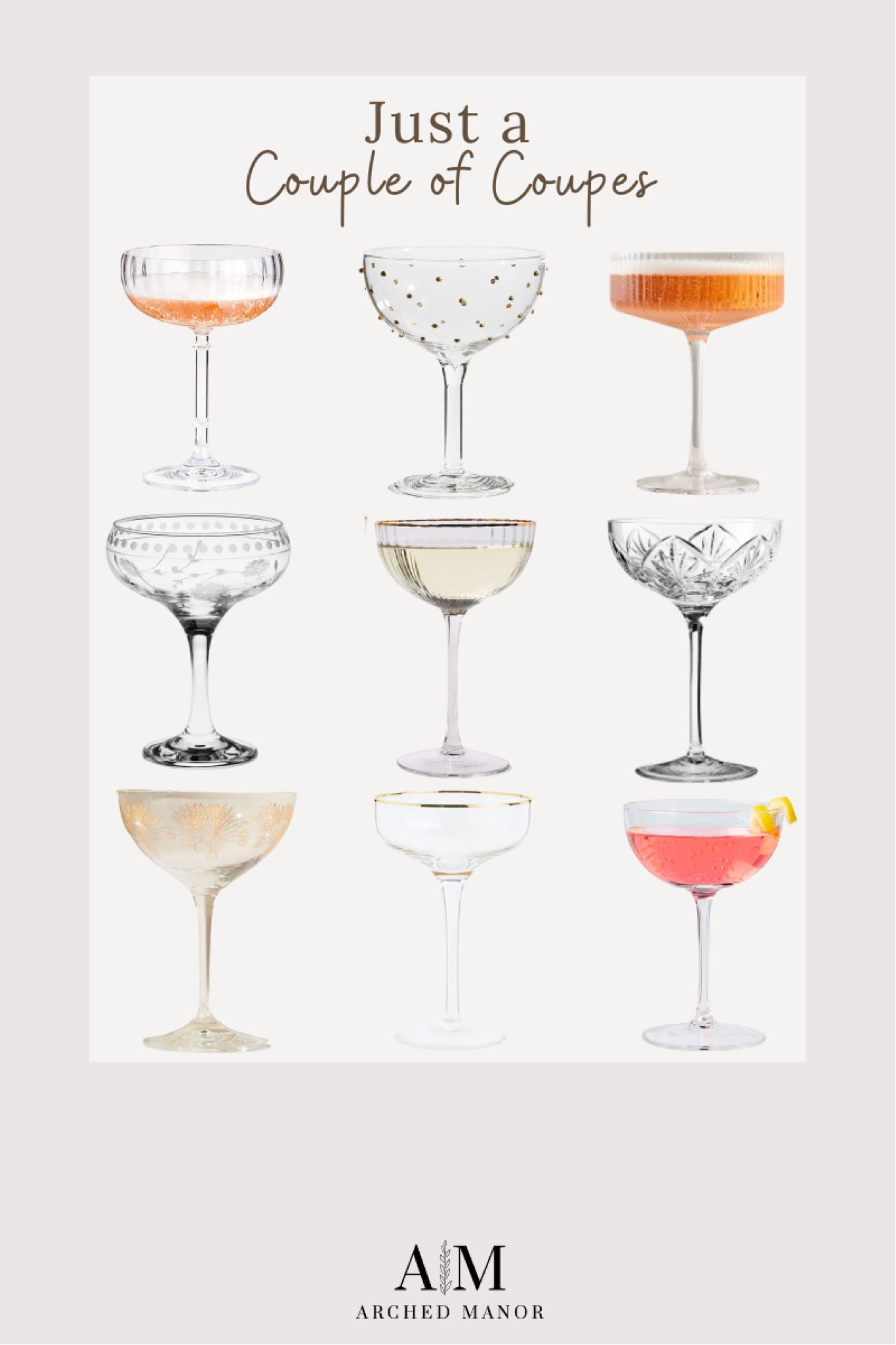 Just a Couple of Coupes 

Wine glass  glasses  kitchen  home  glass  glass wear  coupes  wine 

#LTKHoliday #LTKhome #LTKGiftGuide