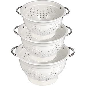 Hillbond Colander Set of 3, Powder Coated Metal Strainers with Riveted Stainless Steel Handles and S | Amazon (US)