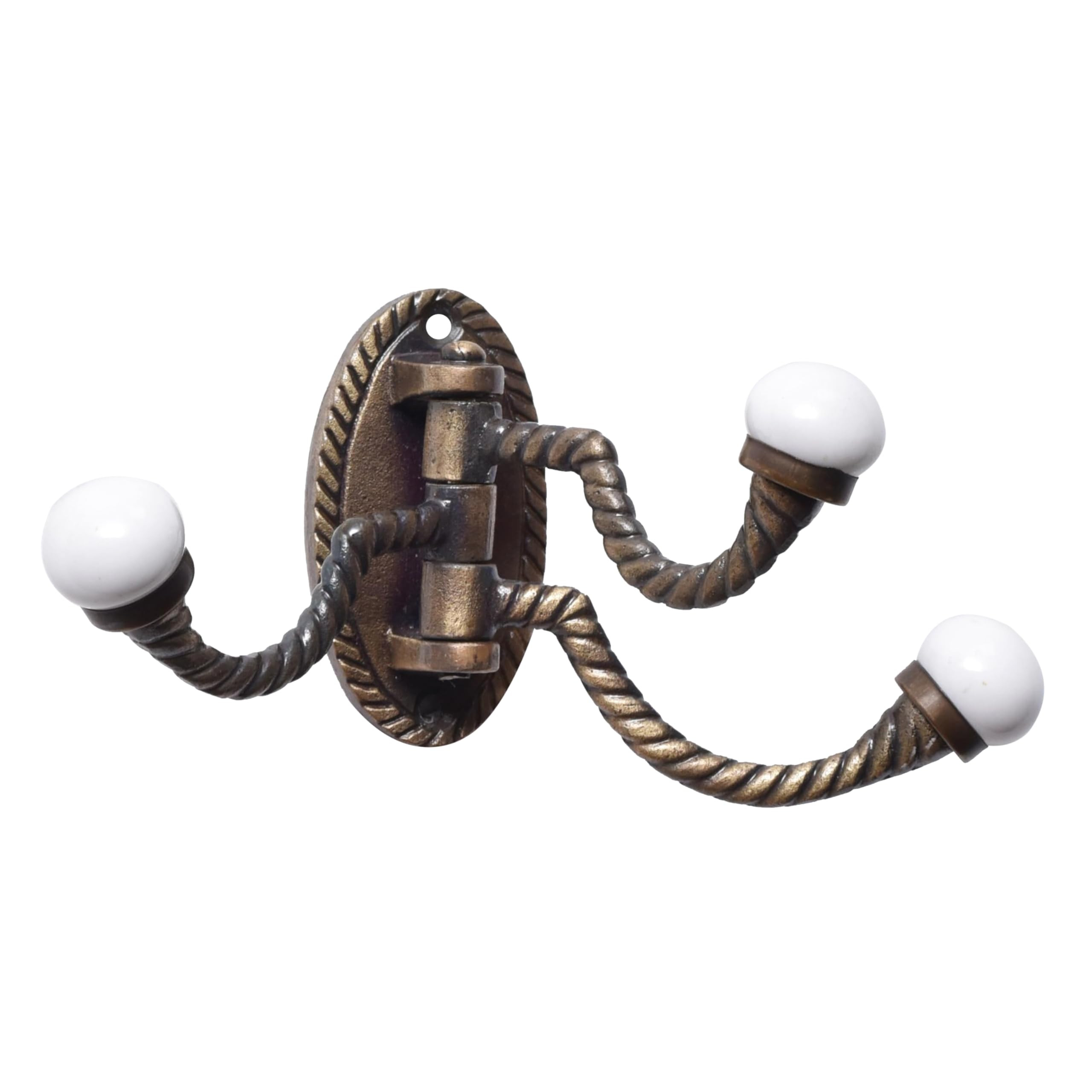 Indian Shelf Swivel Wall Hooks | 3 Prong Foldable Iron Ceramic Hooks | Vintage Towel & Coat Hooks... | Amazon (US)