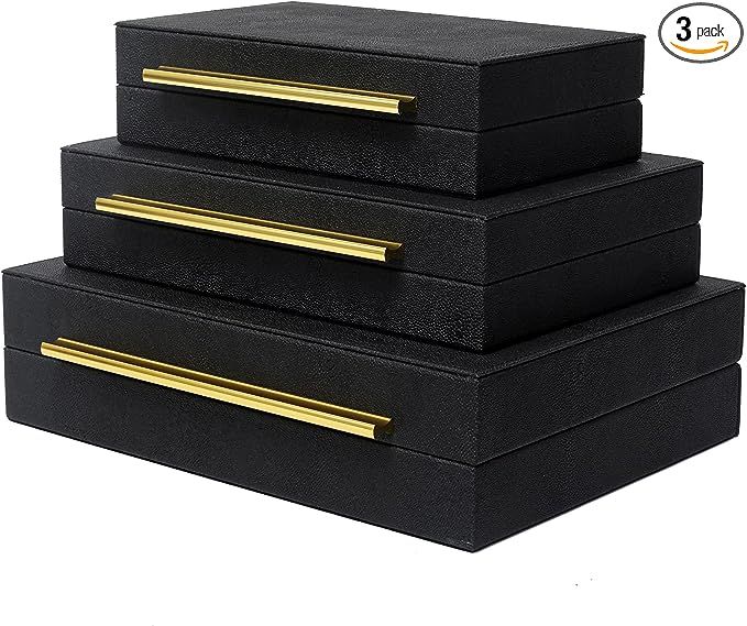 DECOR4SEASON Faux Shagreen Leather Decorative Jewelry Storage Nesting Organizer Boxes with Lids G... | Amazon (US)