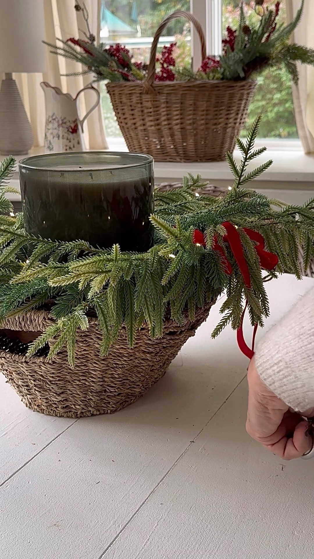 Festive Candle Centerpiece. This candle will make your home smell so Christmas-y! 🌲You could also use a glass hurricane and a smaller candle. 

#LTKHome #LTKSeasonal