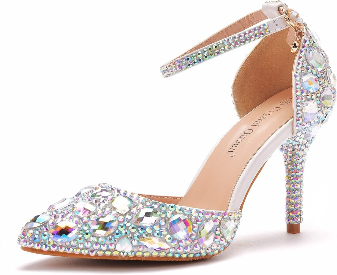 Royal Blue Rhinestone Sandals Thin High Heels Pointed Toe Sandals Blue Crystal Heels Shoes Fashio... | Amazon (US)